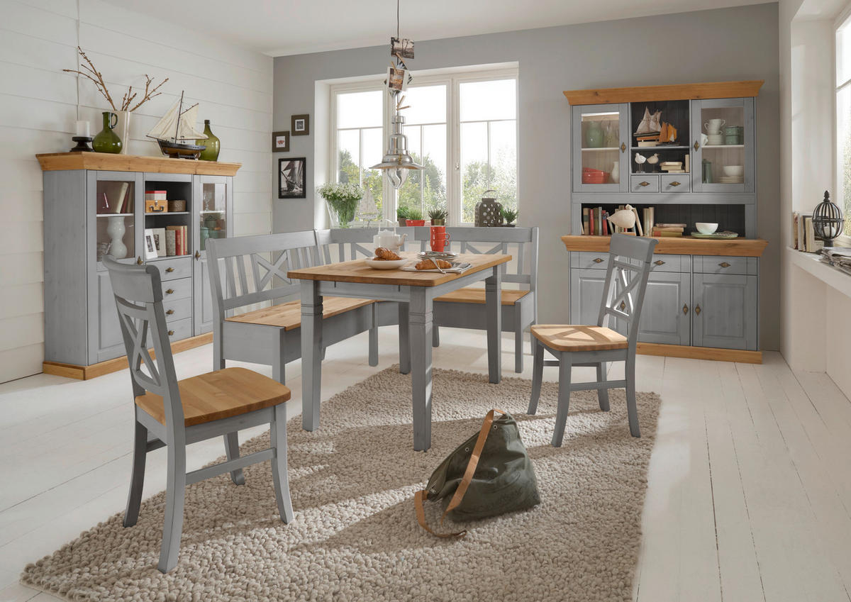 STUHL Grau, Laugenfarbig Kiefer massiv  - Laugenfarbig/Grau, ROMANTIK / LANDHAUS, Holz (45/94/43cm) - Boxxx