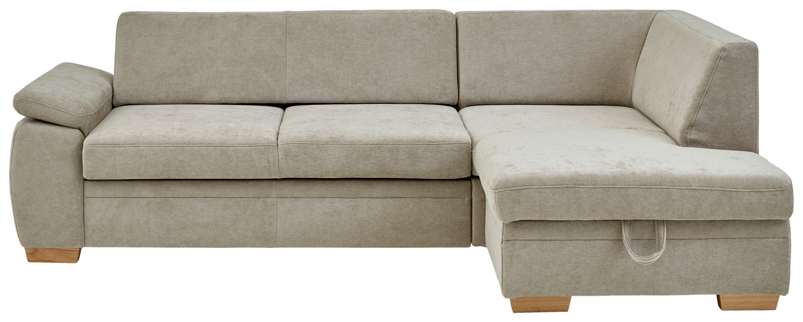 ECKSCHLAFSOFA  in Chenille Hellbraun  - Hellbraun/Eiche Bianco, KONVENTIONELL, Holz/Textil (253/170cm) - Beldomo Style