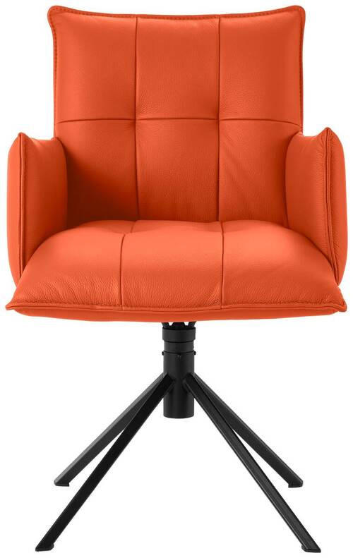 ARMLEHNSTUHL  in Echtleder pigmentiert  - Schwarz/Orange, Design, Leder/Metall (55/85/65cm) - Valnatura