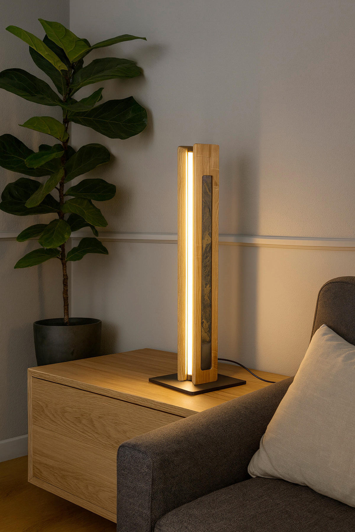 LED-TISCHLEUCHTE Schliersee   - Dunkelgrau/Schwarz, Natur, Stein/Metall (55/15/15cm) - Waldwelt