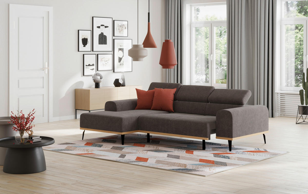 ECKSOFA in Mikrofaser Anthrazit  157/244 cm  - Anthrazit/Schwarz, KONVENTIONELL, Textil/Metall (157/244cm) - Cotta