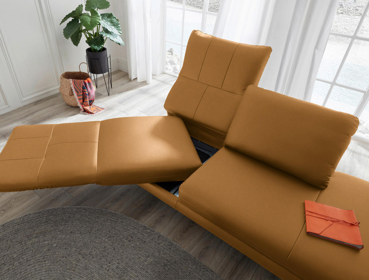 RÉCAMIERE in Echtleder Currygelb  - Chromfarben/Currygelb, Design, Leder/Metall (209/85-109/95-16cm) - Dieter Knoll