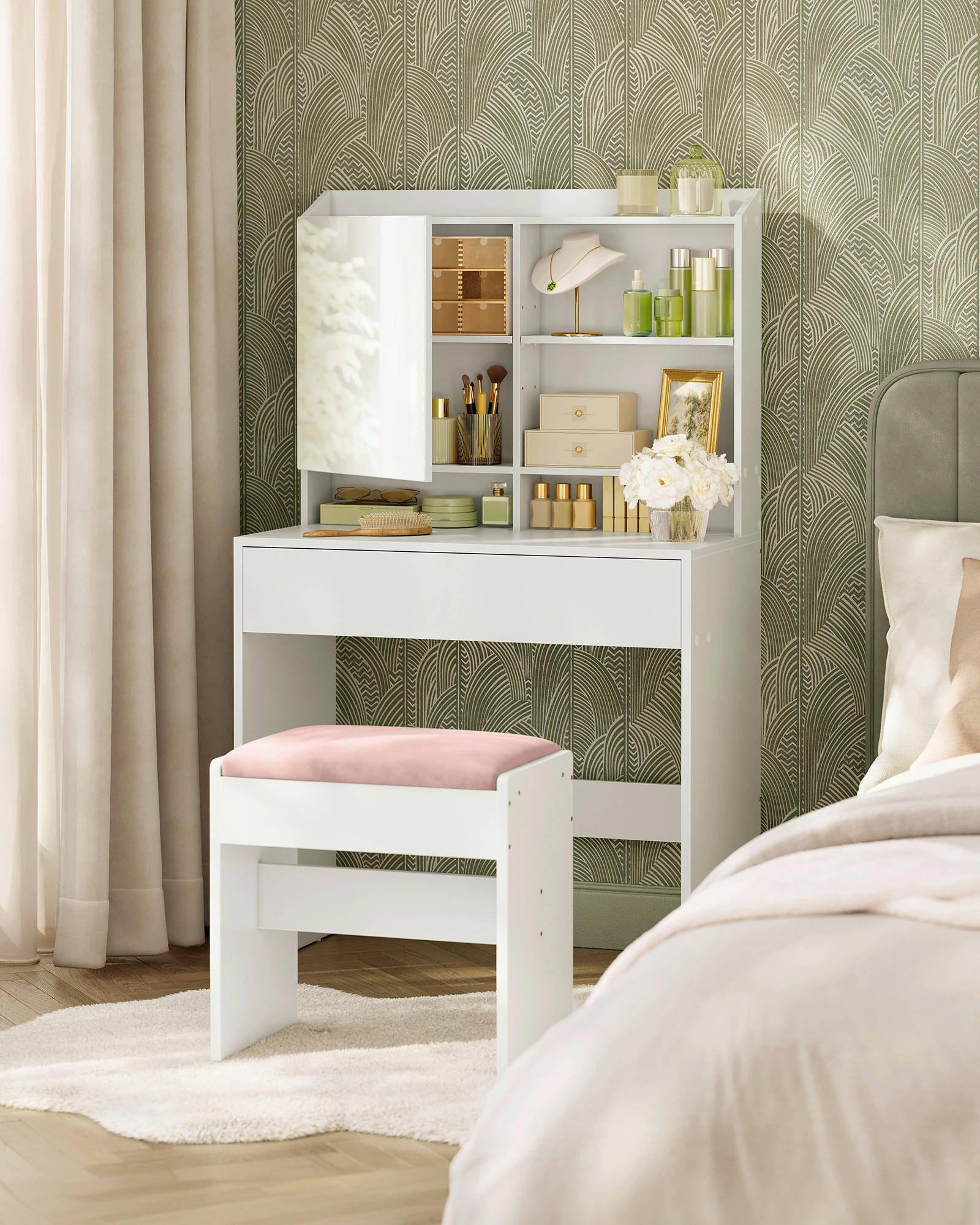 TOALETNÝ STOLÍK, biela, 70/40/136 cm - biela, Basics, kompozitné drevo (70/40/136cm) - Boxxx