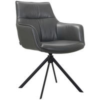 ARMLEHNSTUHL  Lederauswahl, Sitzfläche 360° drehbar, automatische Rückholfunktion  Echtleder  - Anthrazit/Schwarz, Design, Leder/Metall (60/89/63,5cm) - Novel