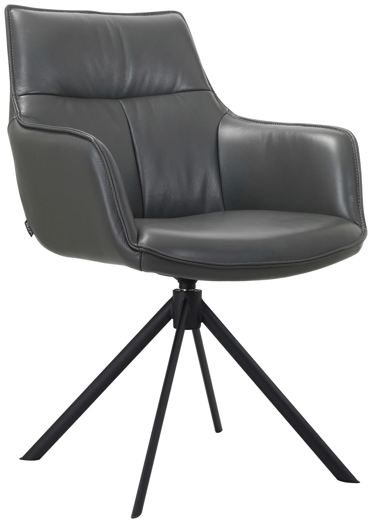ARMLEHNSTUHL  Lederauswahl, Sitzfläche 360° drehbar, automatische Rückholfunktion  Echtleder  - Anthrazit/Schwarz, Design, Leder/Metall (60/89/63,5cm) - Novel