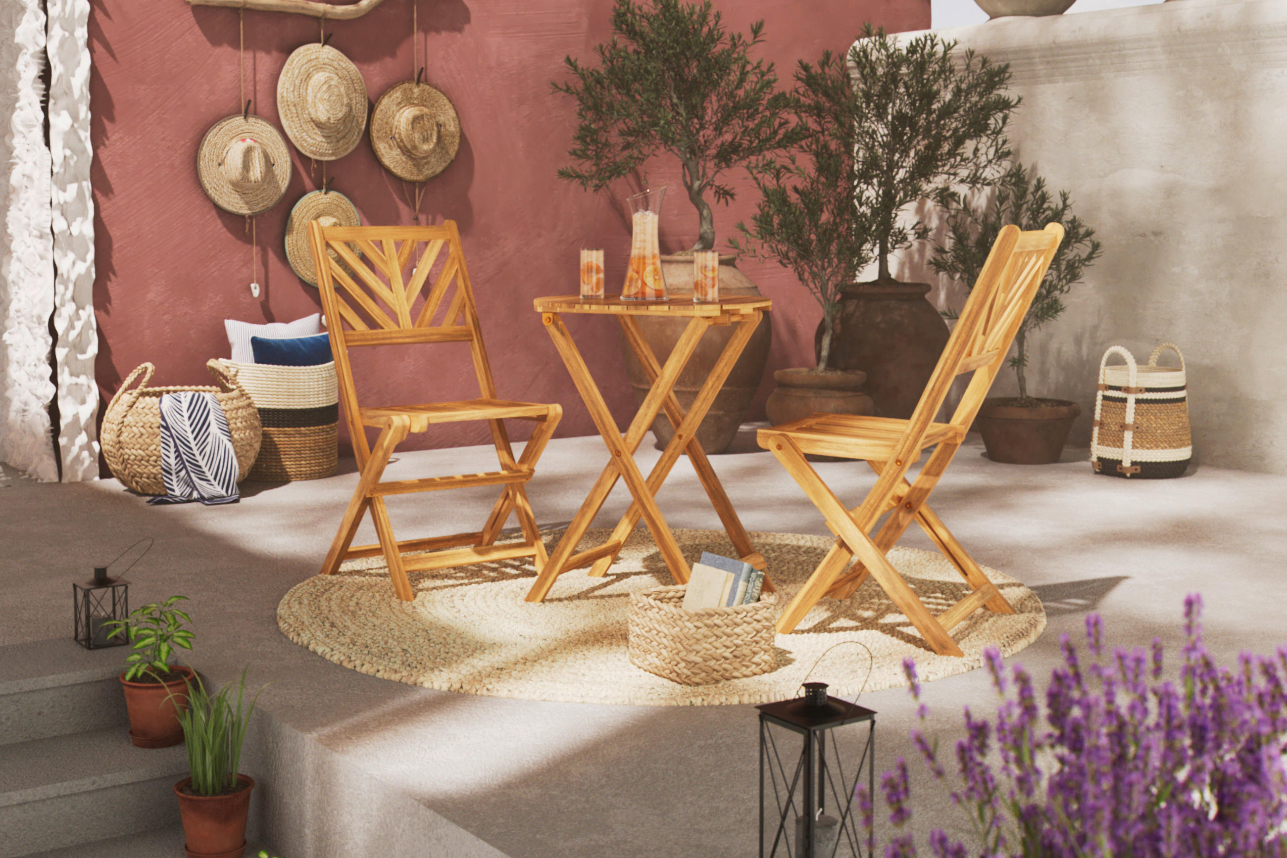 BALKONSET  - Akaziefarben, MODERN, Holz (57/57/74cm) - Ambia Garden