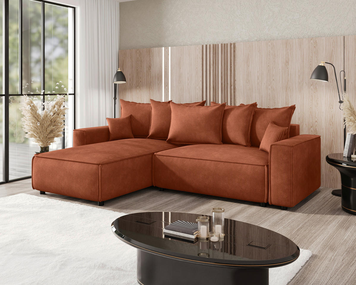 ECKSOFA  Cord Rostfarben  - Rostfarben/Schwarz, Modern, Kunststoff/Textil (190/280cm) - MID.YOU