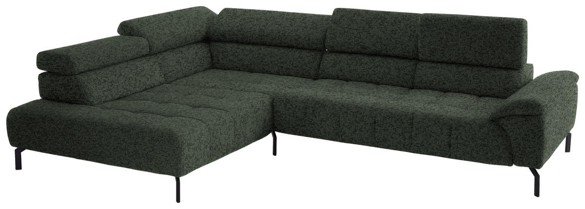 ECKSOFA in Chenille Grün  - Schwarz/Grün, Design, Textil/Metall (222/323cm) - Beldomo Style
