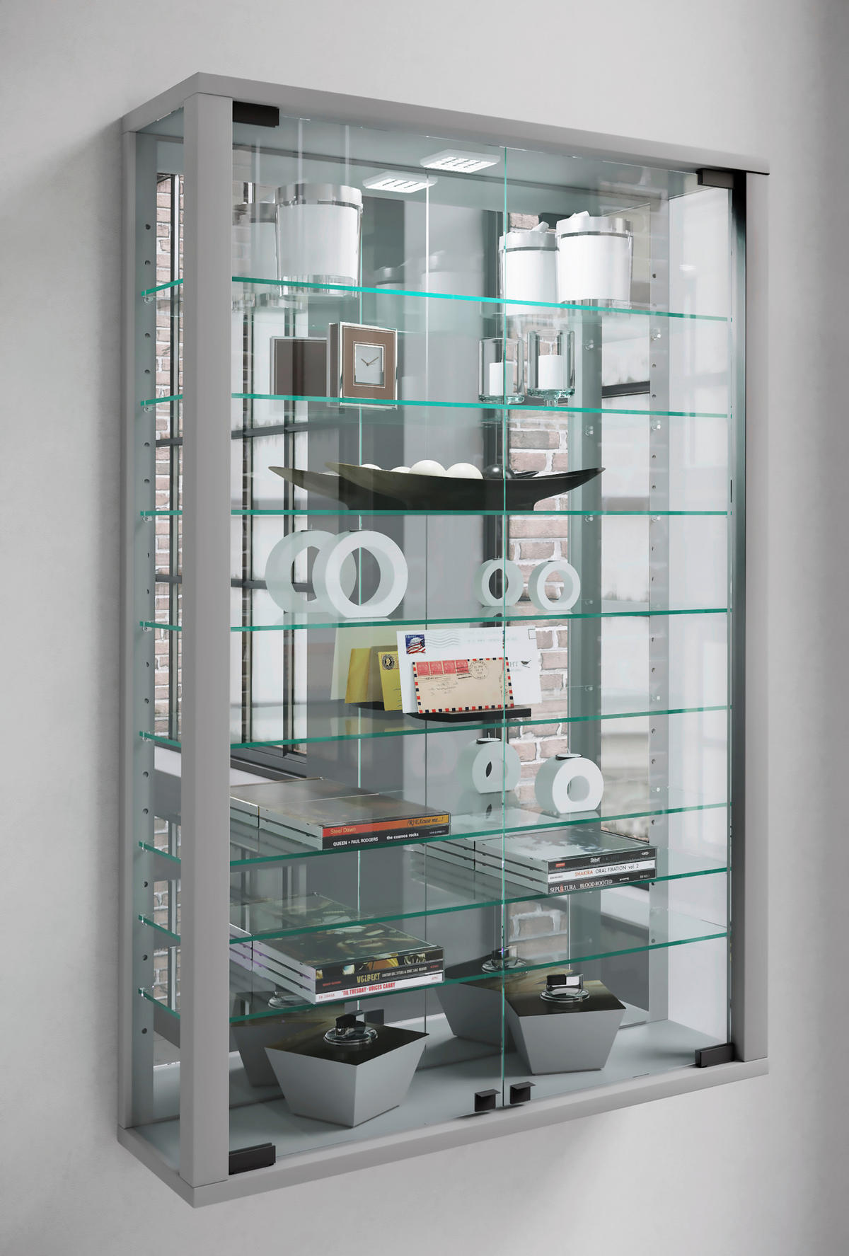 VITRINE SUSPENDUE in Silberfarben  - Silberfarben/Schwarz, Modern, Glas/Holzwerkstoff (59/91,3/18cm) - MID.YOU