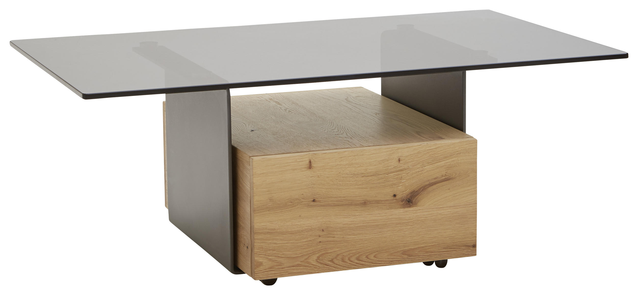 COUCHTISCH Wildeiche furniert, mehrschichtige Massivholzplatte (Tischlerplatte) rechteckig Anthrazit, Grau, Eichefarben - Eichefarben/Anthrazit, Natur, Glas/Holz (70/115/43cm) - Voglauer