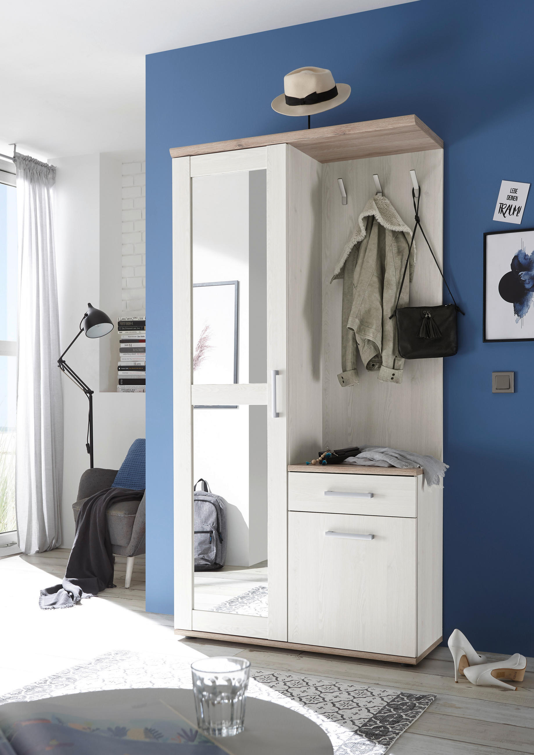 GARDEROBE  in 100/195/38 cm  - Eichefarben/Weiß, Design, Glas/Holzwerkstoff (100/195/38cm) - MID.YOU