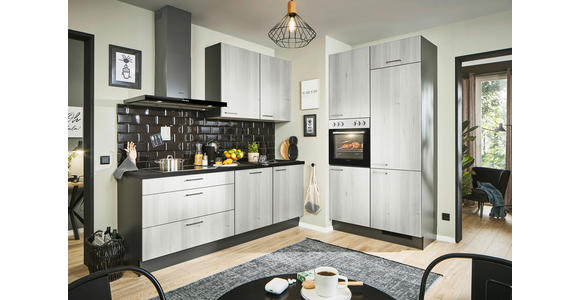 ECKKÜCHE 220/120 cm in Graphitfarben, Schwarz, Hellgrau - Tannenholzfarben/Hellgrau, Design, Holzwerkstoff/Metall (220/120cm) - Xora