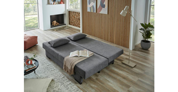SCHLAFSOFA Webstoff Grau Rückenkissen, Armlehnenkissen, Bettkasten, Schlaffunktion, Rücken echt, Liegefläche im Originalstoff  - Schwarz/Grau, KONVENTIONELL, Kunststoff/Textil (190/80/83cm) - Carryhome
