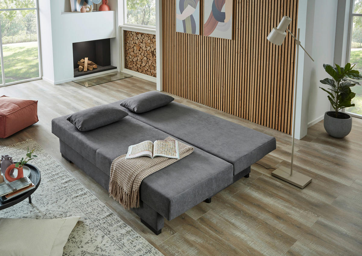 SCHLAFSOFA  mit Liegefunktion, Schlafen auf Sitzhöhe, Rücken echt Webstoff Grau  - Schwarz/Grau, KONVENTIONELL, Kunststoff/Textil (190/80/83cm) - Carryhome
