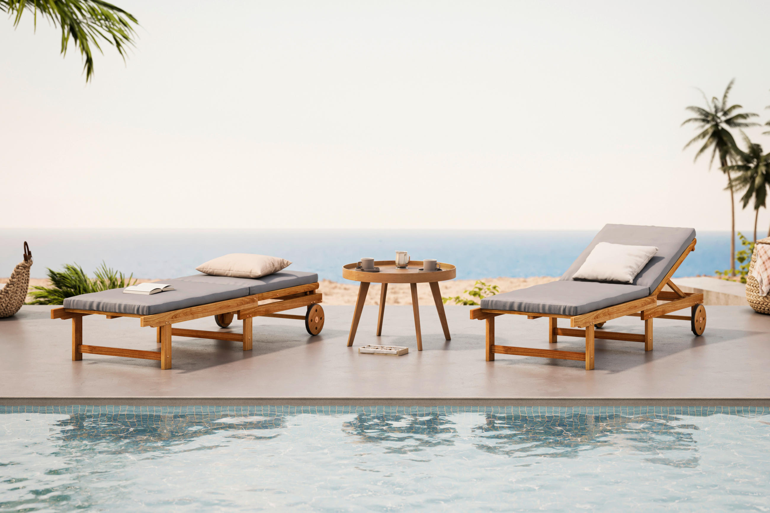 GARTENLIEGE 186/32/70 cm  - Grau/Akaziefarben, Basics, Holz/Textil (186/32/70cm) - Ambia Garden