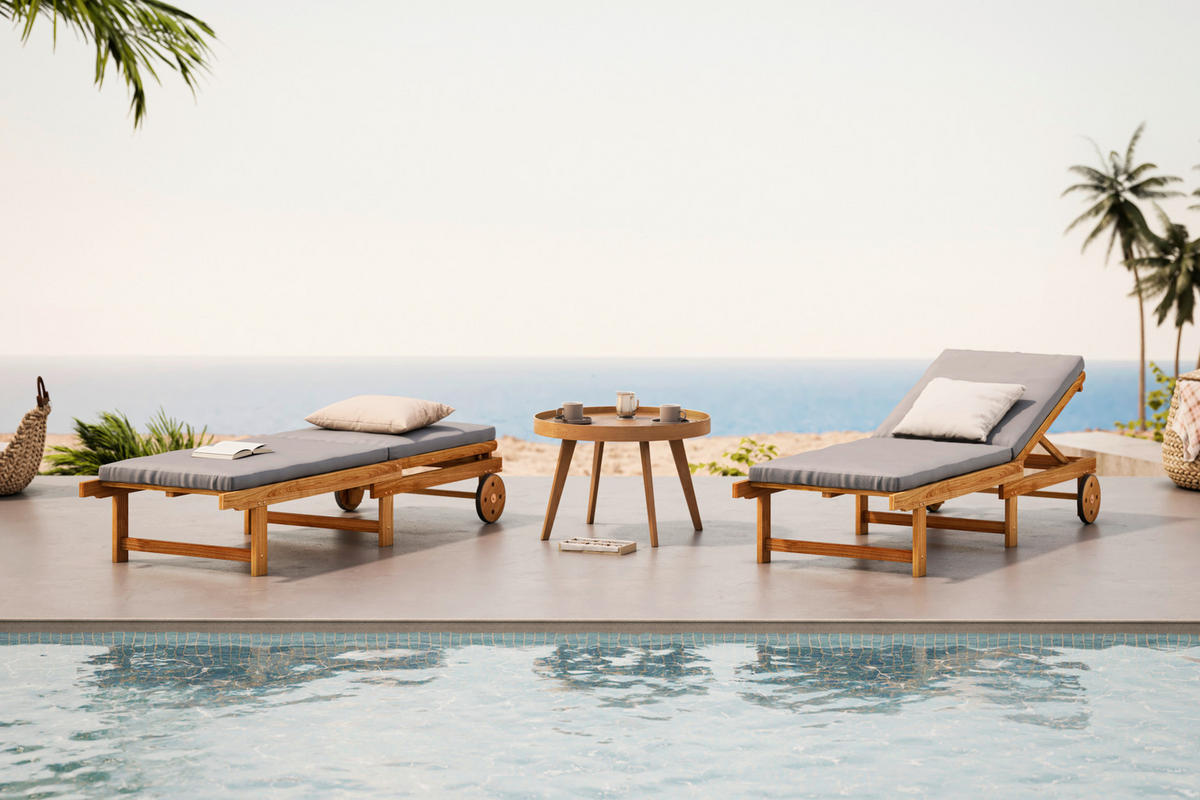 ZAHRADNÍ LEHÁTKO dřevo, textil - šedá/barvy akácie, Basics, dřevo/textil (186/32/70cm) - Ambia Garden