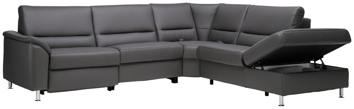 ECKSOFA in Echtleder Grau  290/249 cm  - Alufarben/Grau, KONVENTIONELL, Leder/Metall (290/249cm) - Beldomo Premium
