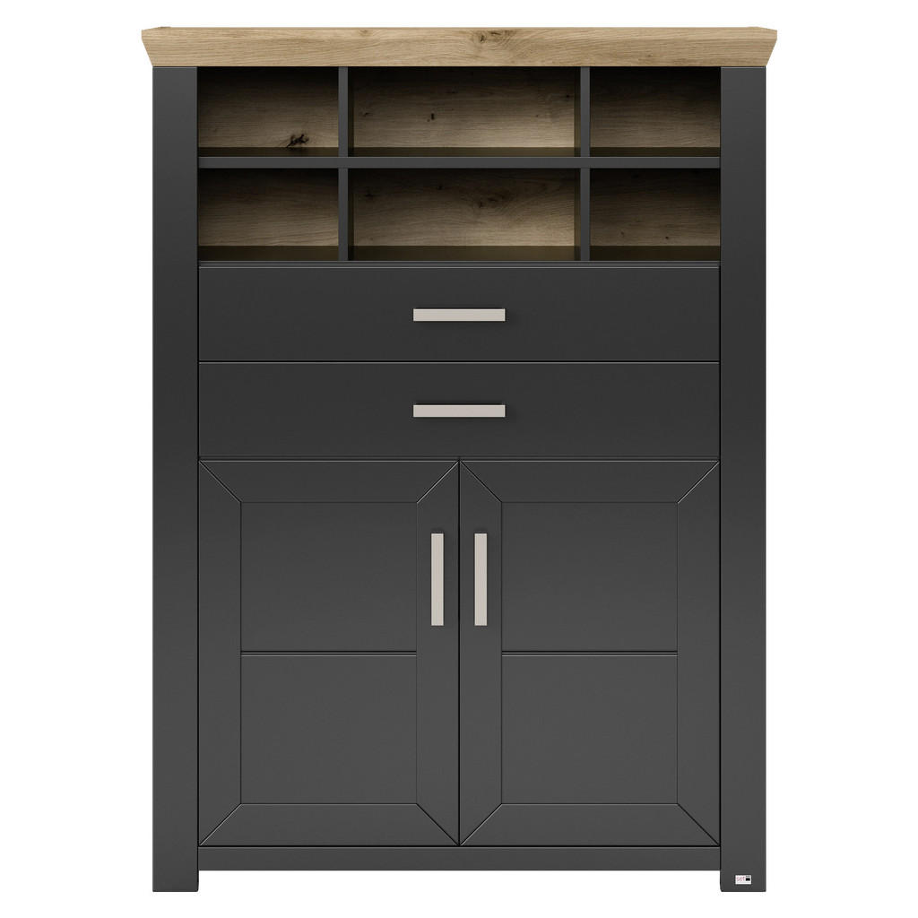 Thumbnail - SetOne by Musterring Highboard, Graphit, Eiche Artisan, Metall, 1 Fächer, 2 Schublade(n) Schubladen, 104.5x142.6x42.2 cm...