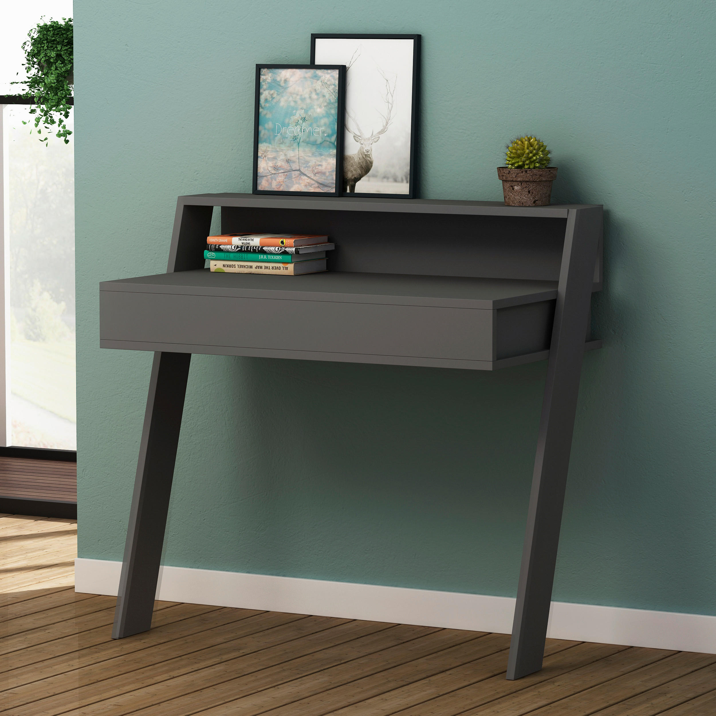 SCHREIBTISCH  in Anthrazit  - Anthrazit, Design, Holzwerkstoff (94/91/50cm) - Livetastic
