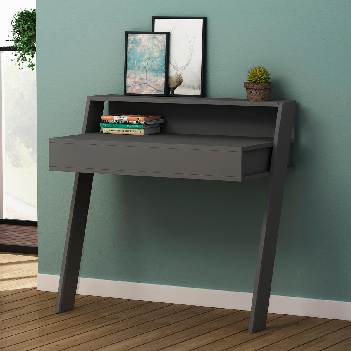 SCHREIBTISCH  in Anthrazit  - Anthrazit, Design, Holzwerkstoff (94/91/50cm) - Livetastic