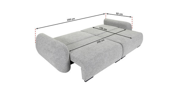 SCHLAFSOFA Flachgewebe Grau  inkl. Zierkissen, Rückenkissen, Bettkasten, Schlaffunktion, Rücken echt, Liegefläche im Originalstoff  - Schwarz/Grau, KONVENTIONELL, Kunststoff/Textil (250/74/92cm) - Carryhome