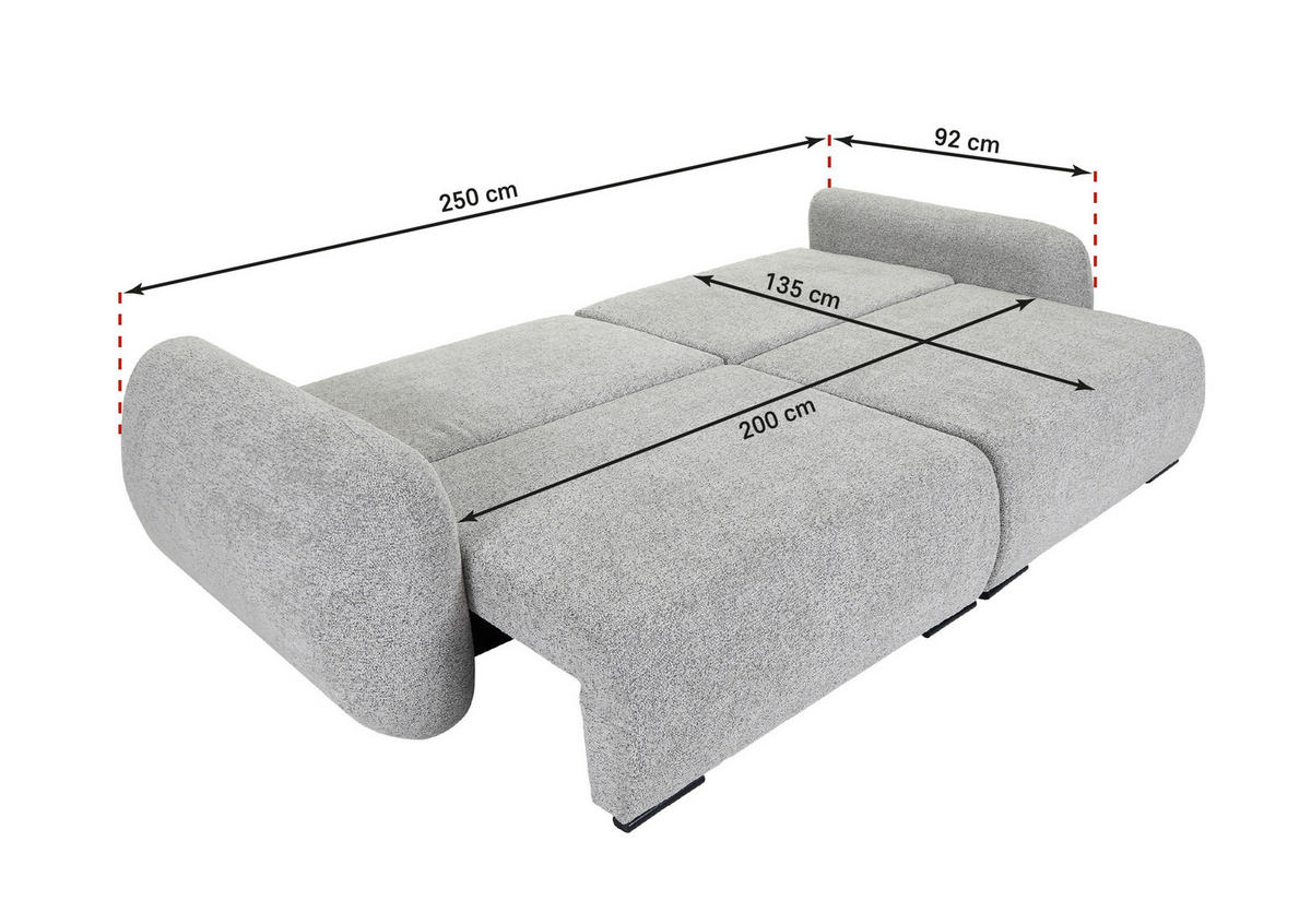 SCHLAFSOFA Flachgewebe Grau  inkl. Zierkissen, Rückenkissen, Bettkasten, Schlaffunktion, Rücken echt, Liegefläche im Originalstoff  - Schwarz/Grau, KONVENTIONELL, Kunststoff/Textil (250/74/92cm) - Carryhome