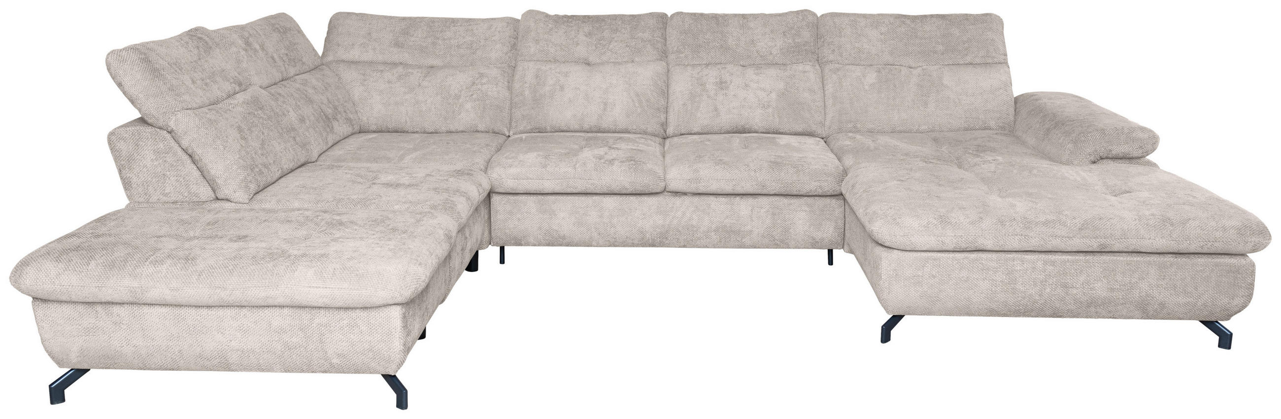 WOHNLANDSCHAFT Creme Struktur  - Creme/Schwarz, KONVENTIONELL, Textil/Metall (253/357/188cm) - Carryhome