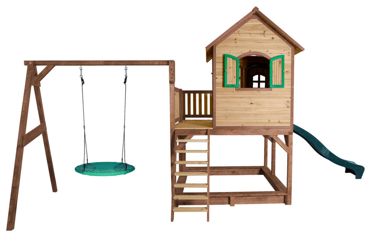 SPIELTURM 613/291/277 cm  - Braun/Grün, Konventionell, Holz (613/291/277cm)