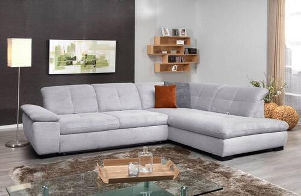 ECKSOFA in Cord Hellgrau  313/242 cm  - Hellgrau/Schwarz, Design, Textil/Metall (313/242cm) - Xora