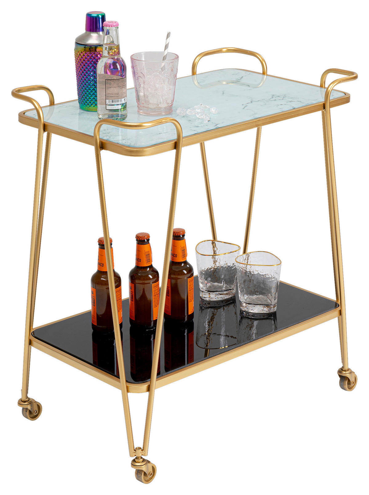 SERVIERWAGEN Weiß, Dunkelgrau, Messingfarben  - Dunkelgrau/Messingfarben, Design, Glas/Metall (60/37/68cm) - Kare-Design