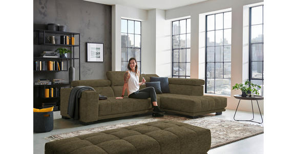 ECKSOFA in Mikrofaser Dunkelgrün 301/207 cm - Dunkelgrün/Schwarz, Design, Textil/Metall (301/207cm) - Xora