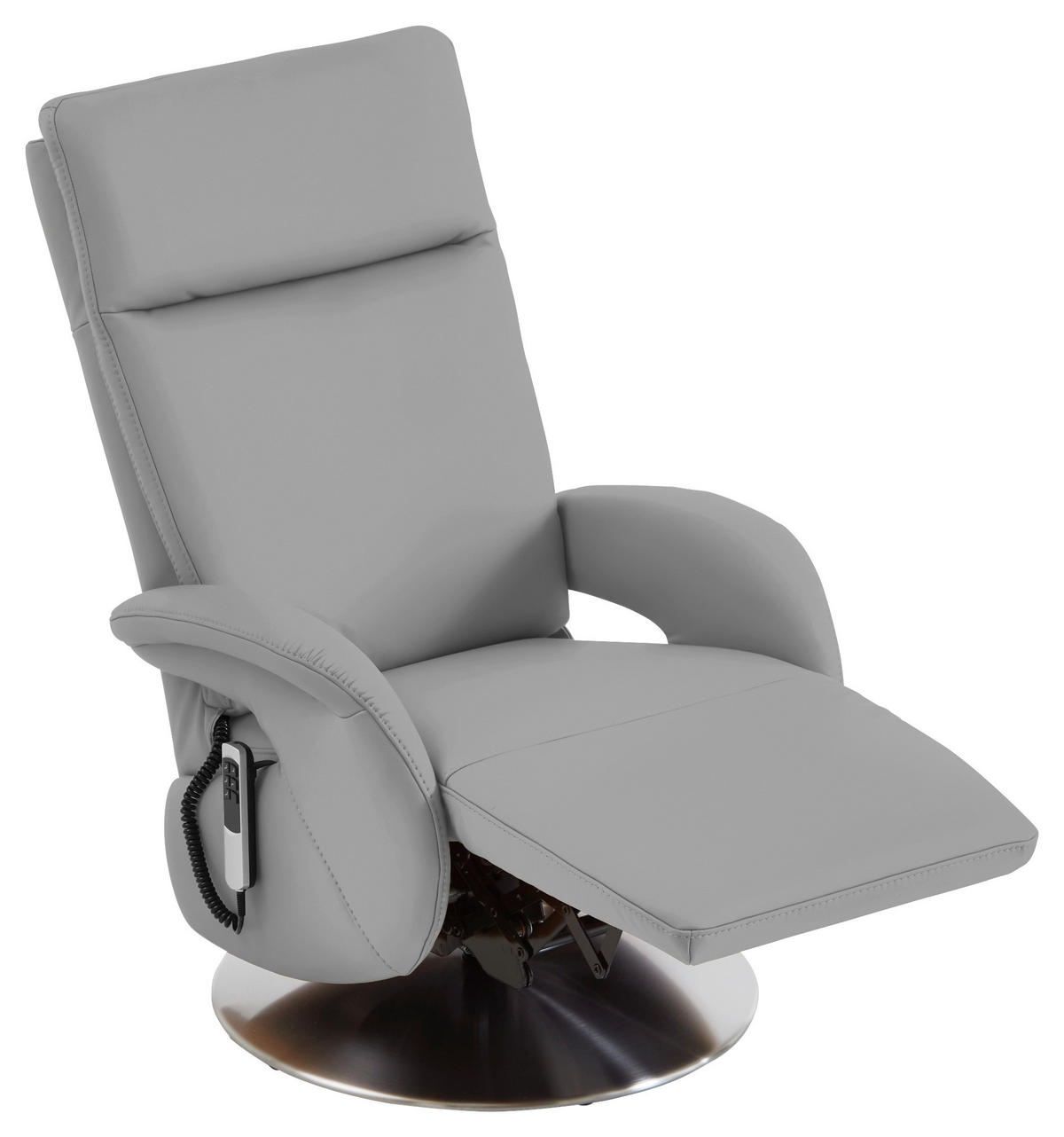 RELAXSESSEL in Leder Hellgrau  - Edelstahlfarben/Hellgrau, Design, Leder/Metall (70/108/80cm) - Cantus