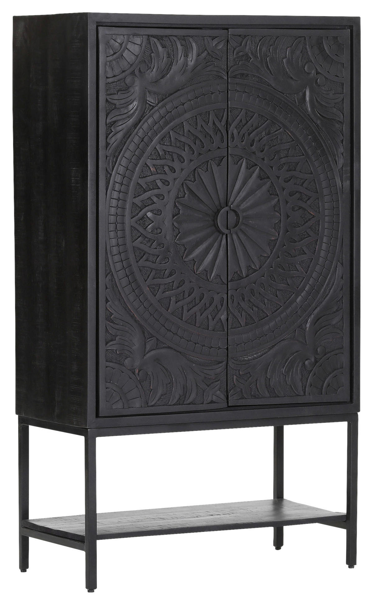 BARSCHRANK Mangoholz massiv Schwarz  - Schwarz, Design, Holz/Metall (90/160/45cm) - Landscape