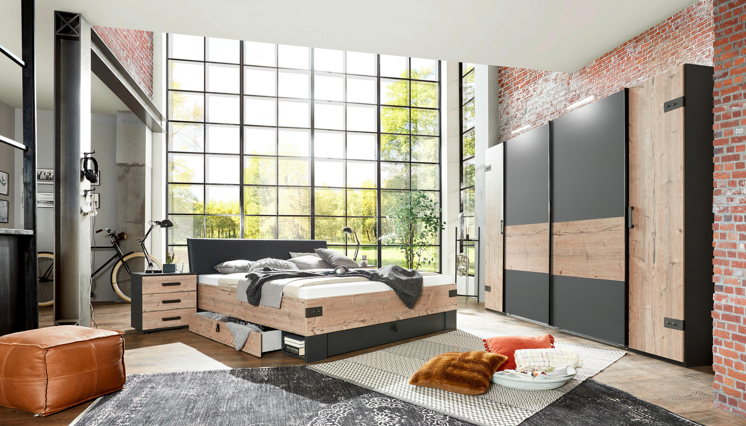 OMARA ZA OBLAČILA,  - barve grafita, Trend, kovina/leseni material (270/210/58cm) - Ti'me