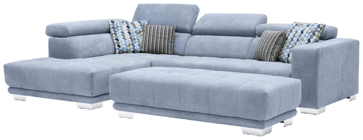 ECKSOFA Hellblau Mikrofaser  - Chromfarben/Hellblau, Design, Textil/Metall (207/301cm) - Xora