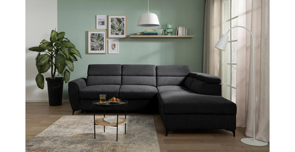 ECKSOFA Schwarz Velours Bettkasten, Schlaffunktion, Rücken echt, Kopfteilverstellung, Liegefläche im Originalstoff  - Schwarz, KONVENTIONELL, Textil/Metall (255/217cm) - Carryhome