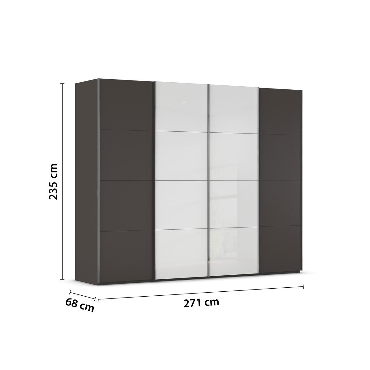 SCHWEBETÜRENSCHRANK 271/235/68 cm 4-türig Graphitfarben, Weiß  - Chromfarben/Graphitfarben, KONVENTIONELL, Glas/Holzwerkstoff (271/235/68cm) - Novel