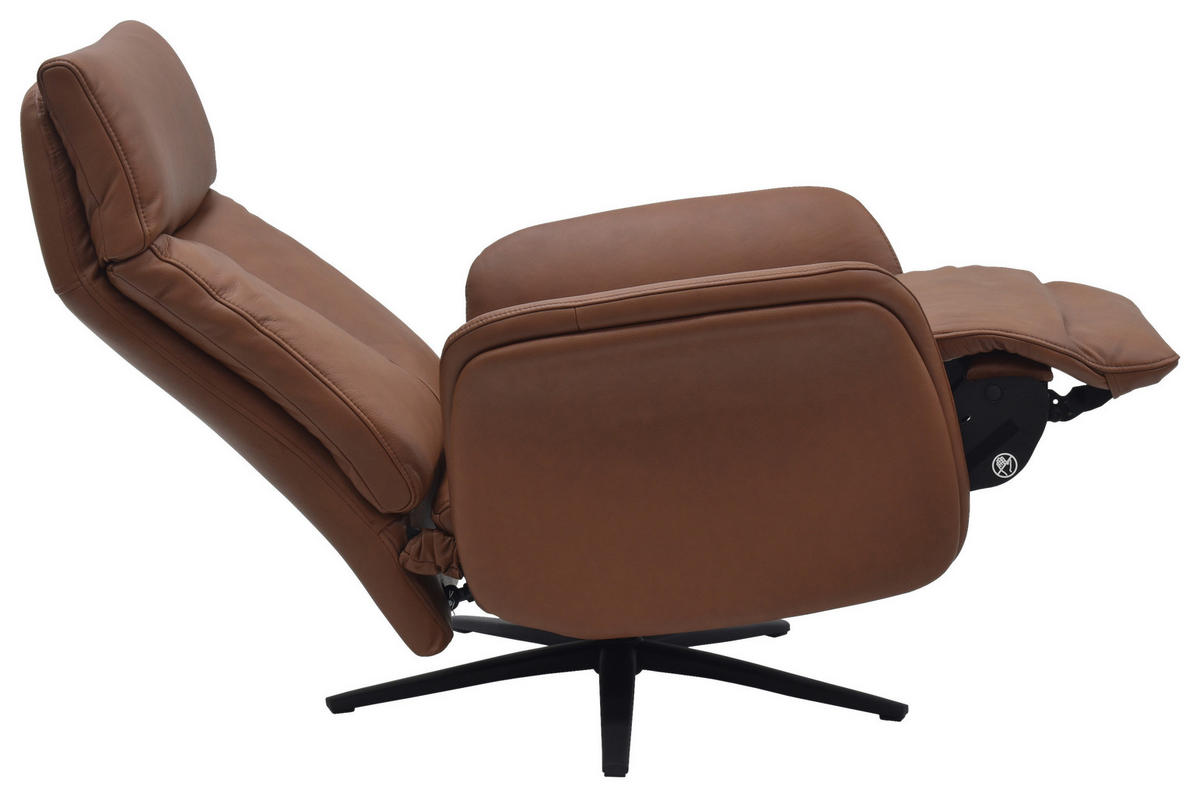 RELAXSESSEL Lederlook Echtleder    - Cognac/Schwarz, Design, Leder/Holz (75/109/84/148/84cm) - Livetastic