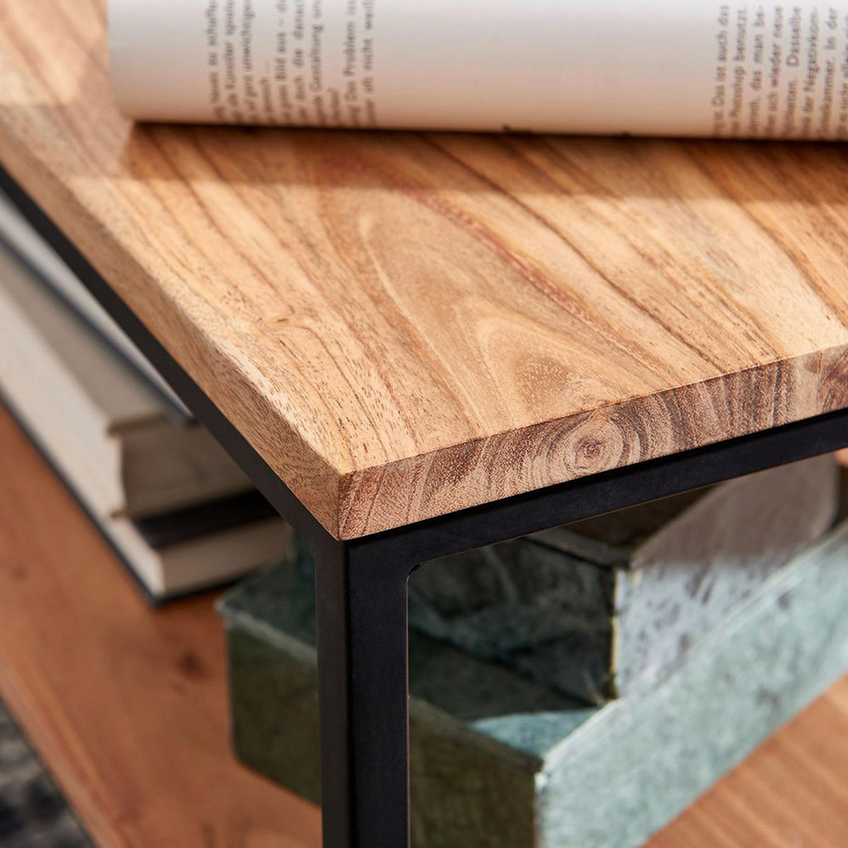 COUCHTISCH in Holz 60/60/41 cm  - Schwarz/Akaziefarben, Modern, Holz/Metall (60/60/41cm) - MID.YOU