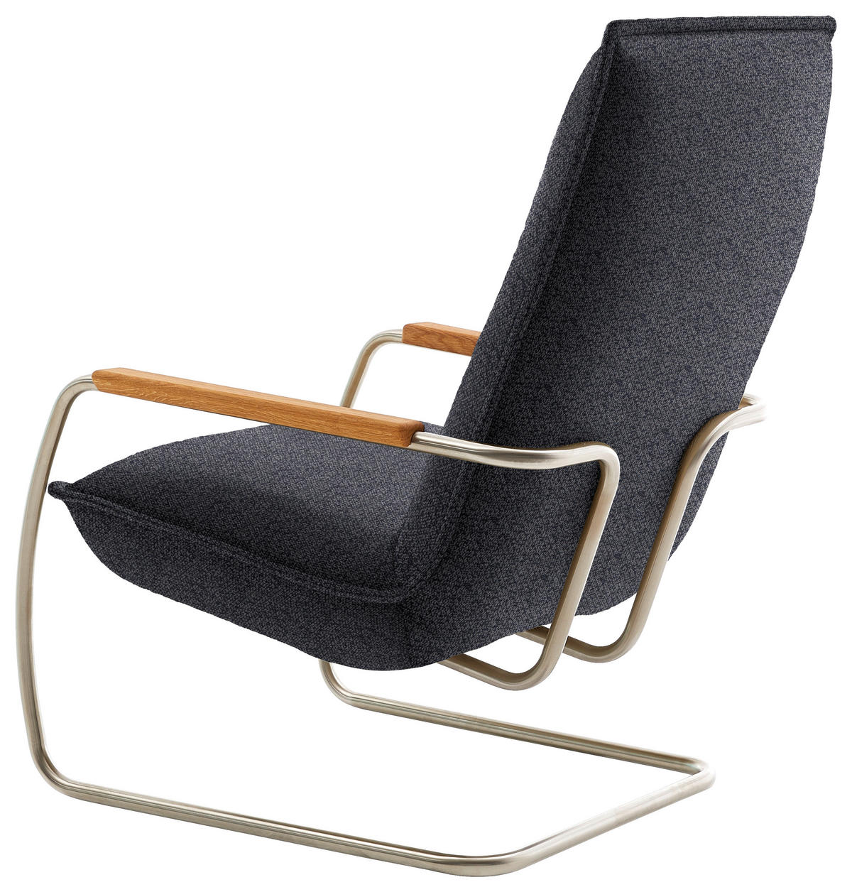 SESSEL in Flachgewebe Dunkelblau  - Edelstahlfarben/Eichefarben, Design, Holz/Textil (76/105/87cm) - Koinor