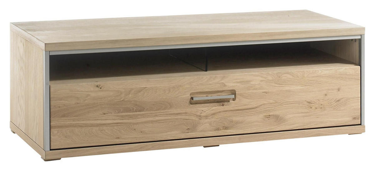 TV-ELEMENT  in 124/41/52 cm  - Hellbraun/Edelstahlfarben, Konventionell, Glas/Holz (124/41/52cm) - MID.YOU