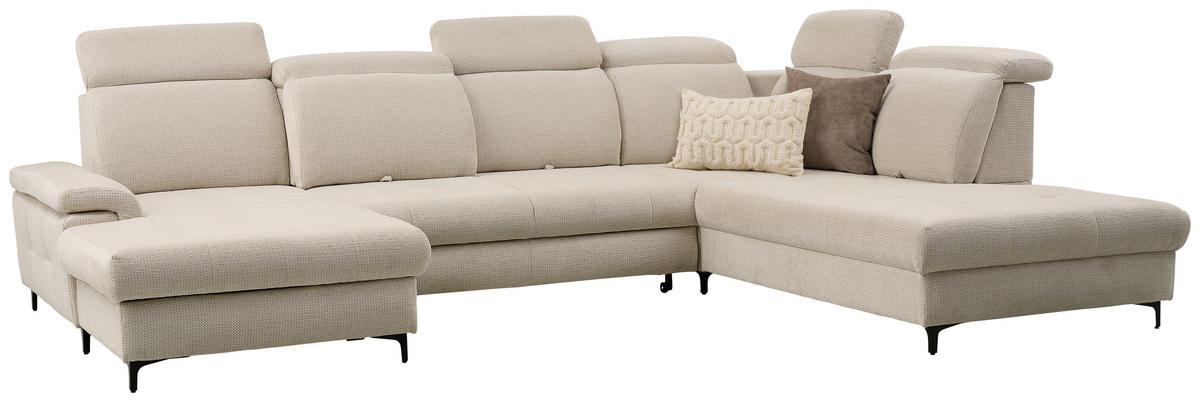 WOHNLANDSCHAFT in Struktur Beige  - Beige, Design, Textil/Metall (190/364/270cm) - Stylife