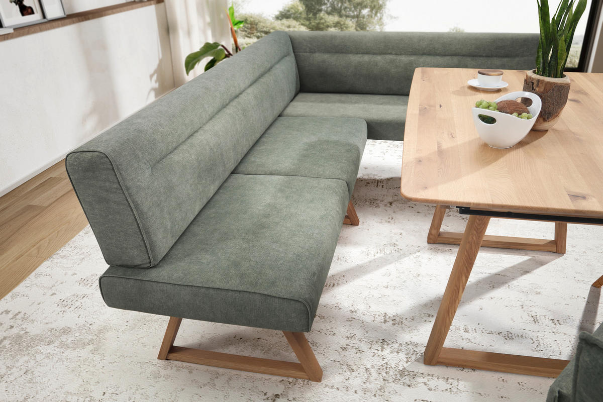 ECKBANK 230/170 cm Samt Grün Asteiche massiv   - Eichefarben/Grün, KONVENTIONELL, Holz/Textil (230/170cm) - Moderano
