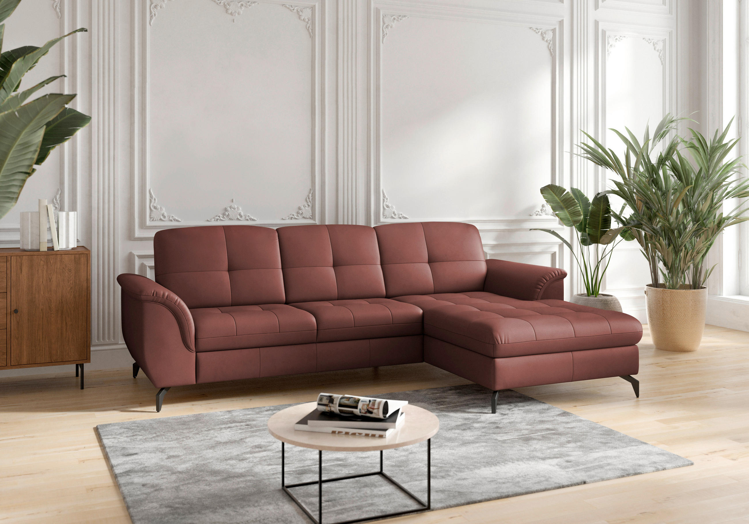 ECKSOFA in Vliesstoff Kombination Echtleder/Stoff Rotbraun  262/164 cm  - Rotbraun/Schwarz, MODERN, Leder/Textil (262/164cm) - Sit & More