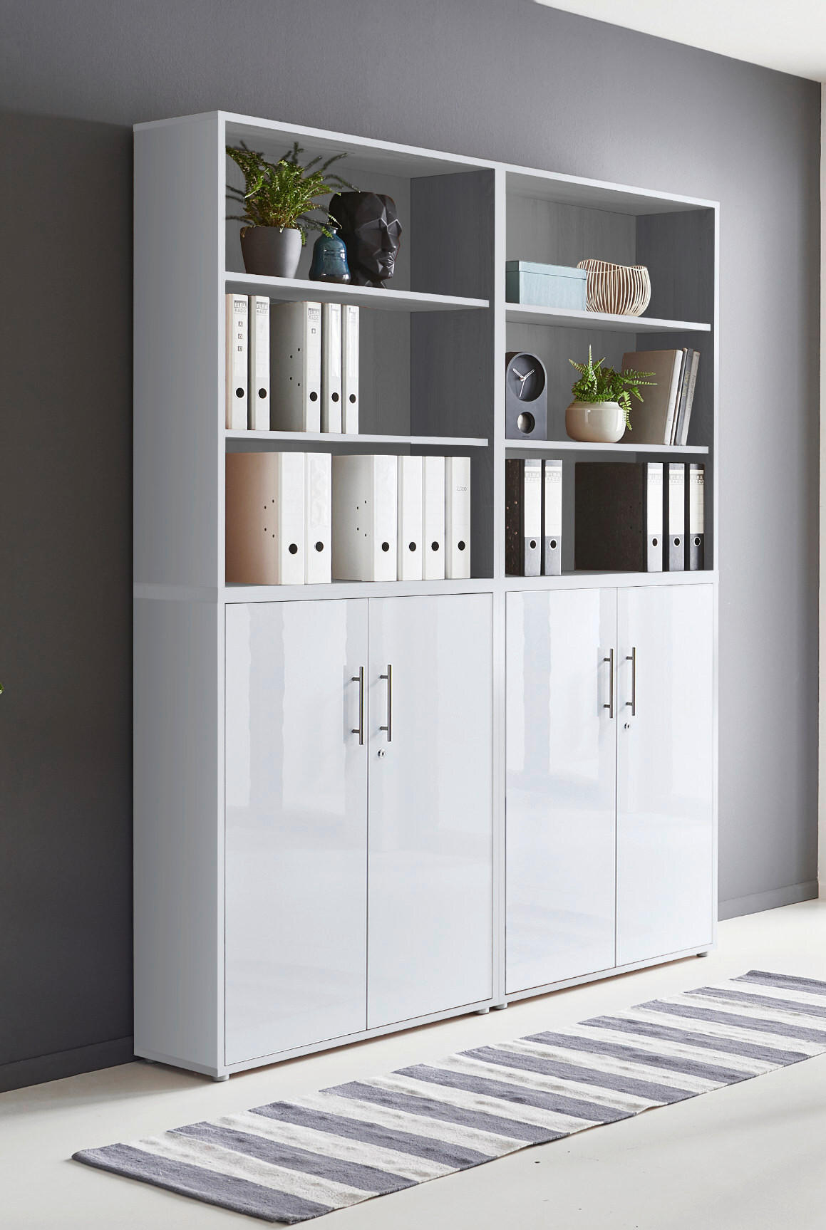 BÜRO - Weiß Hochglanz/Grau, MODERN, Holzwerkstoff/Metall - MID.YOU