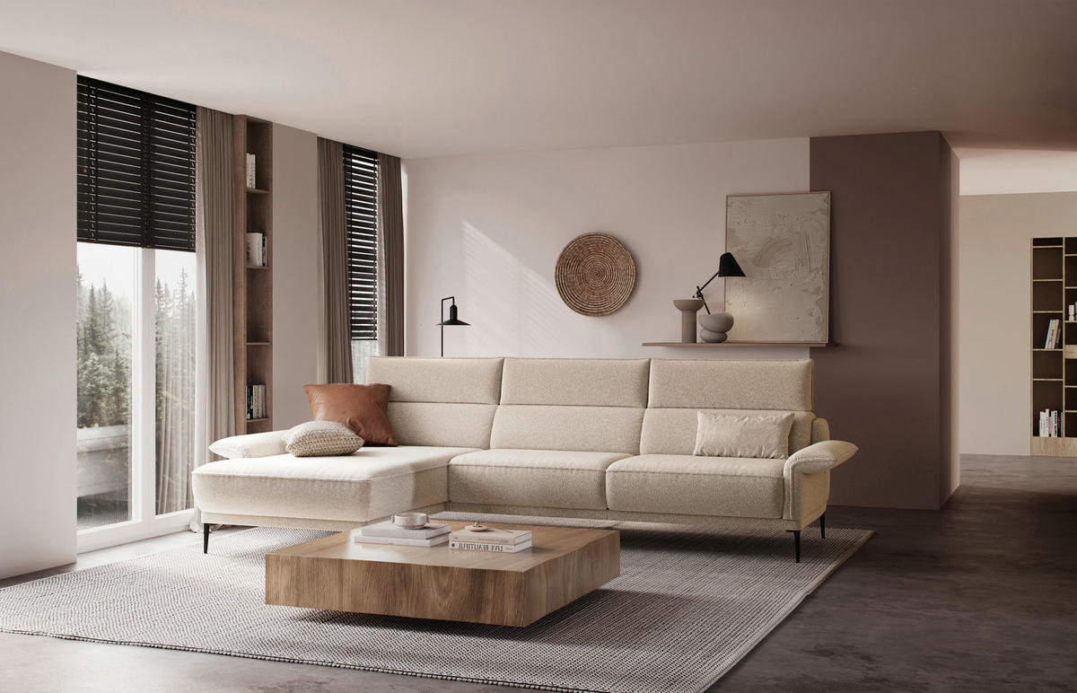 ECKSOFA in Bouclé Creme  - Creme/Schwarz, Modern, Textil/Metall (186/330cm) - Johann Jakob