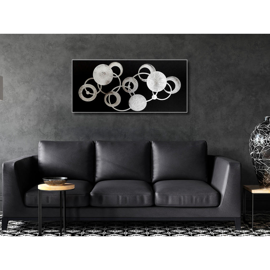Thumbnail - Monee Originalbild, Schwarz, Silber, Textil, Holzwerkstoff, rechteckig, 120x55 cm, handgemalt, gerahmt, Bilder und Zubeh...