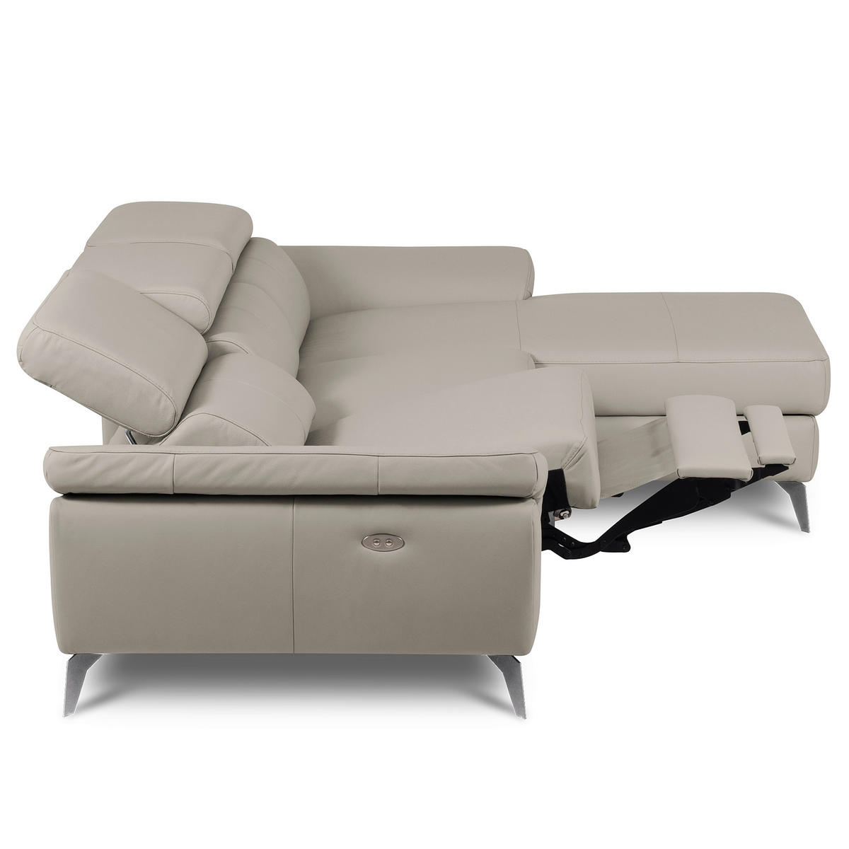 ECKSOFA  in Lederlook Echtleder Platinfarben Rücken echt, Armteilverstellung, Relaxfunktion, Kopfteilverstellung  252/179 cm  - Platinfarben/Chromfarben, Design, Leder/Textil (252/179cm) - Livetastic