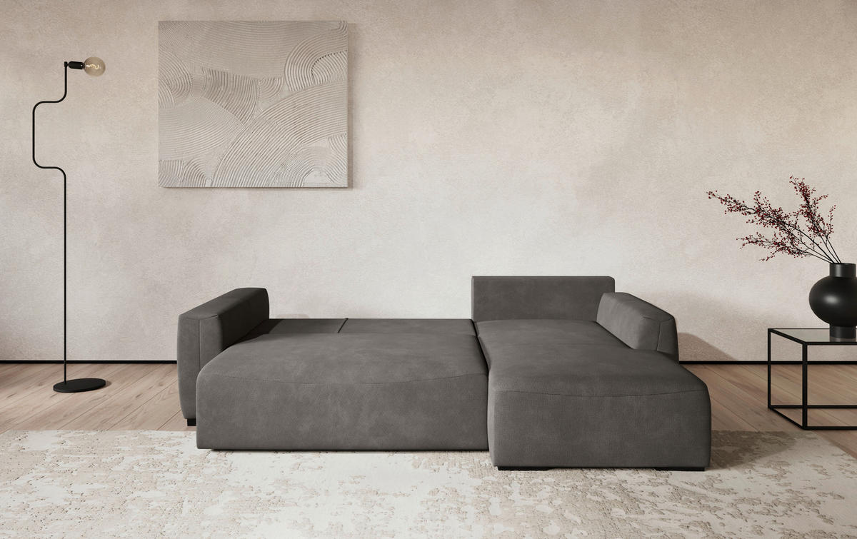 ECKSOFA  in Mikrofaser Grau  - Schwarz/Grau, Trend, Kunststoff/Textil (252/170cm) - MID.YOU