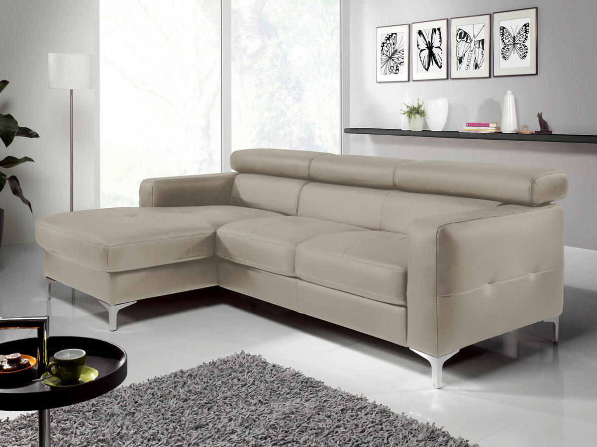 ECKSOFA in Echtleder Grau  - Chromfarben/Grau, Design, Leder/Metall (169/226cm) - Livetastic